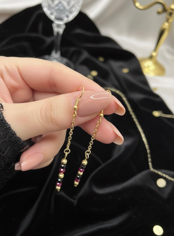 Maroon and Gold Chain Drop Earrings