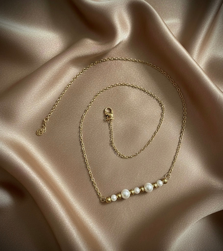 Minimalist Gold Tone Chain Pearl Necklace