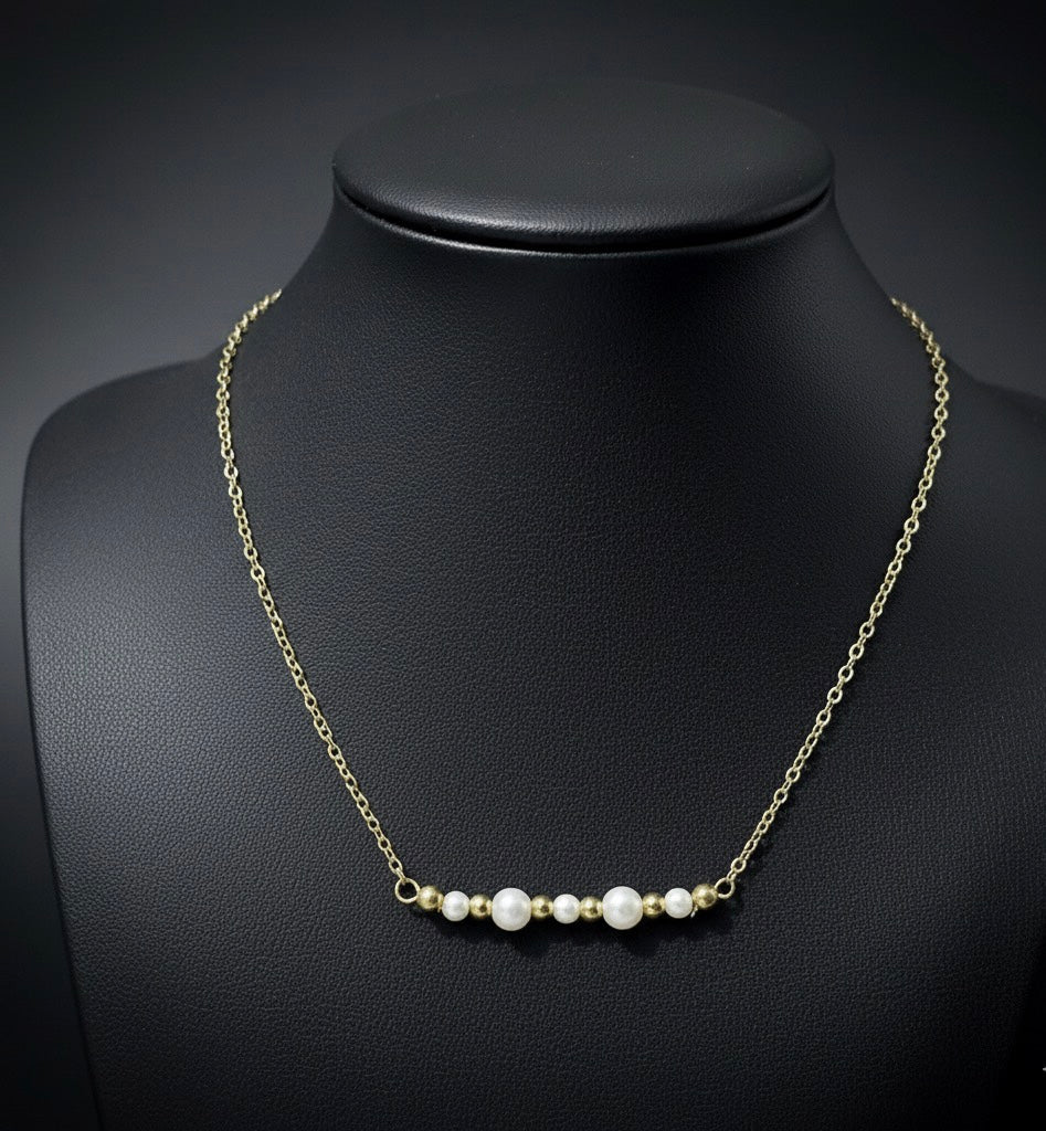 Minimalist Gold Tone Chain Pearl Necklace