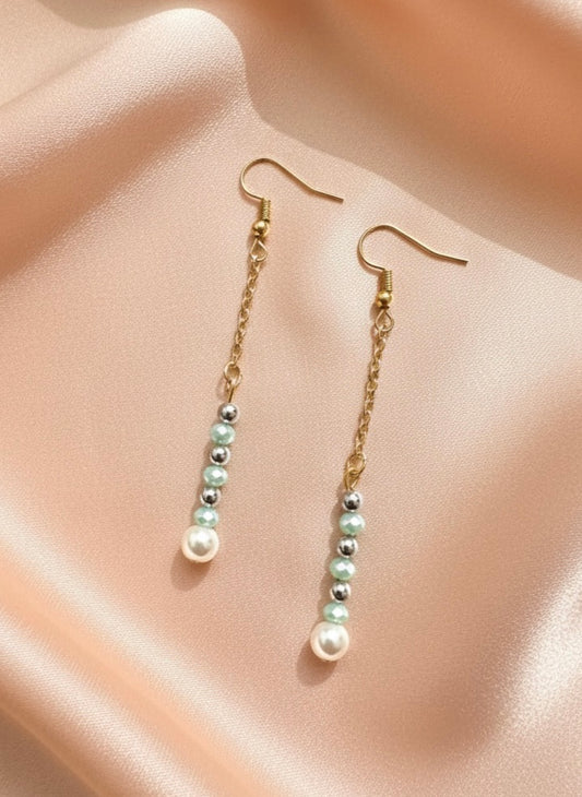 Mint Green Pearl and Gold Dangle Earring