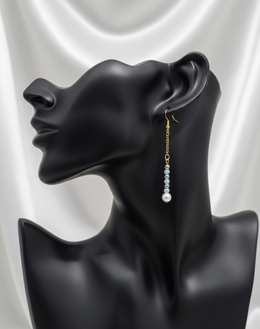 Mint Green Pearl and Gold Dangle Earring