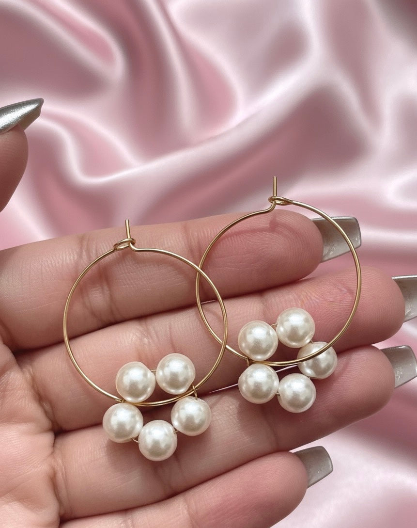 Modern Pearl Cluster Hoop Earrings
