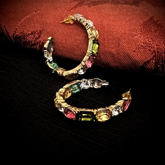 Multi Rhinestones Thick Hoops