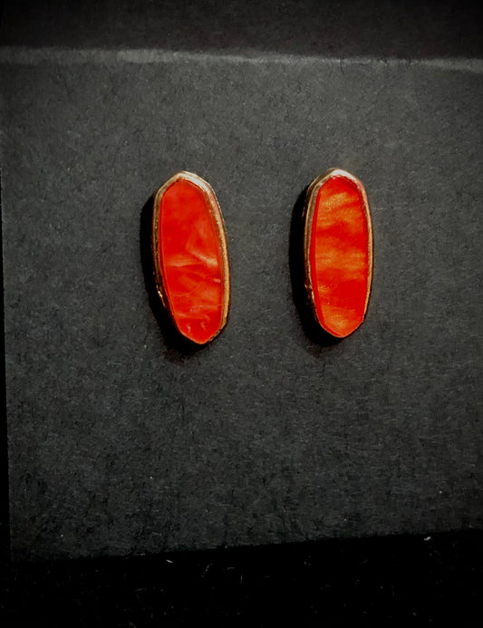 Oval Stone Studs - Red