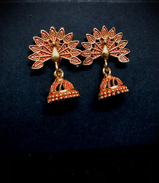 Peacock Jhumki - Red