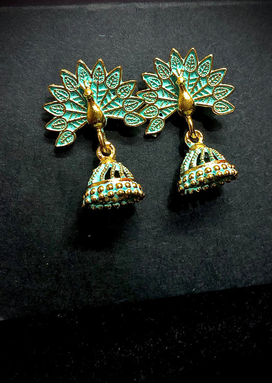 Peacock Jhumki - Sea Green