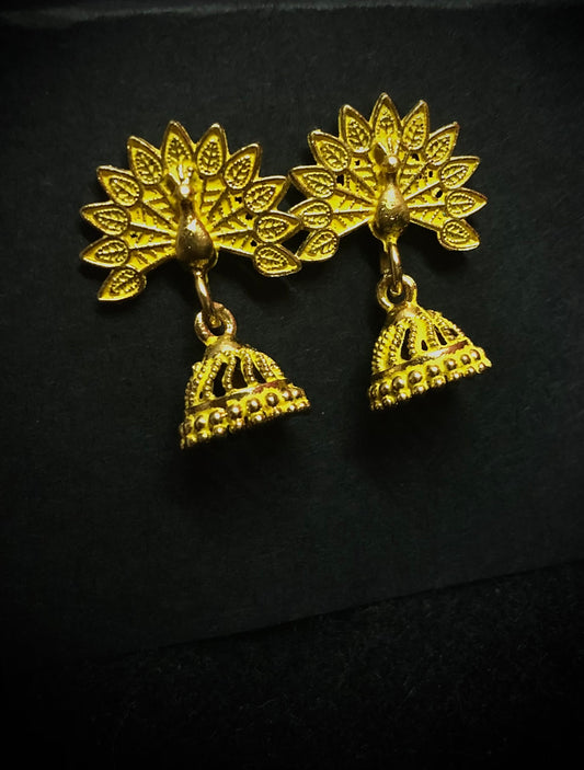 Peacock Jhumki - Yellow