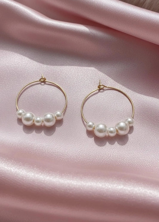 Pearl Cluster Hoop Earrings 2