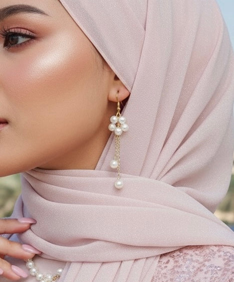 Pearl Cluster with Chain Earrings