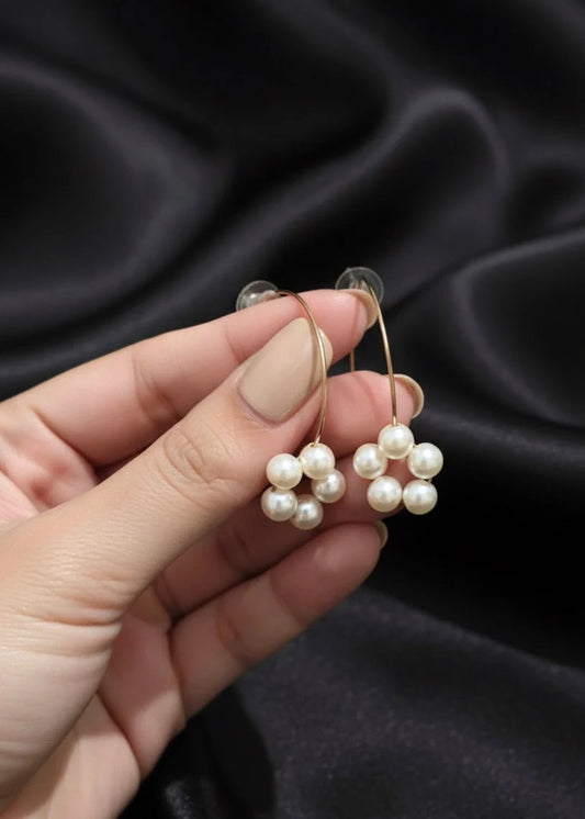 Pearl Flower Open Hoop Earrings