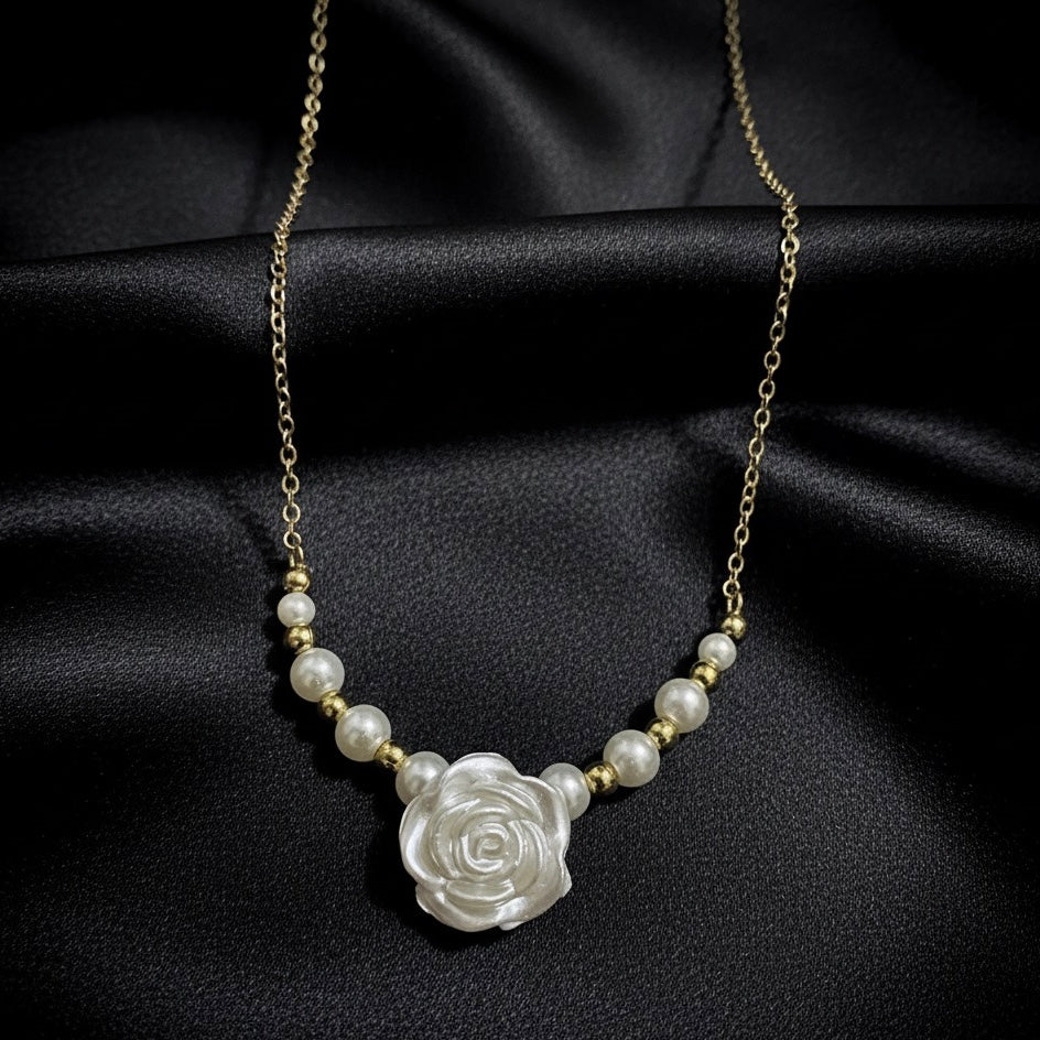 Pearl Rose and Gold Necklace