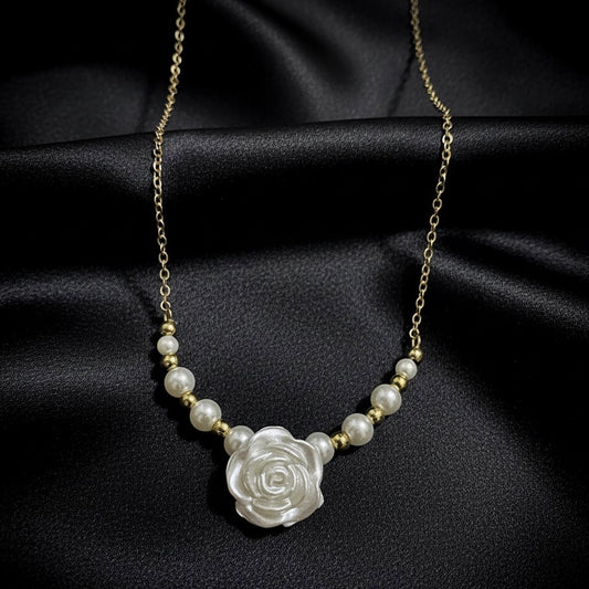 Pearl Rose and Gold Necklace