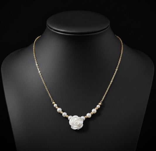 Pearl Rose & Gold Necklace