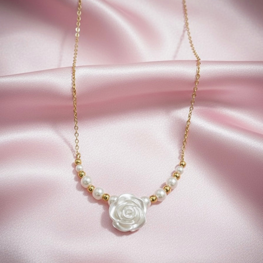 Pearl Rose and Gold Necklace