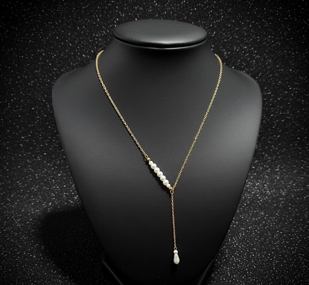 Pearl Y-Chain Gold Tone Necklace