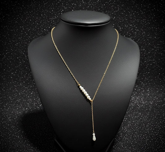 Pearl Y-Chain Gold Tone Necklace