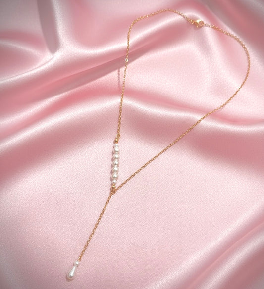 Pearl Y-Chain Gold Tone Necklace
