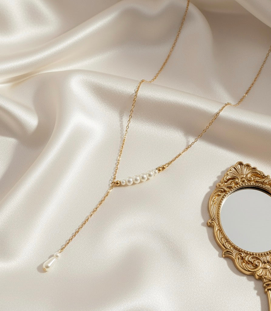 Pearl Y-Chain Gold Tone Necklace