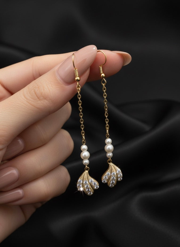 Pearl and Crystal Petal Dangle Earrings