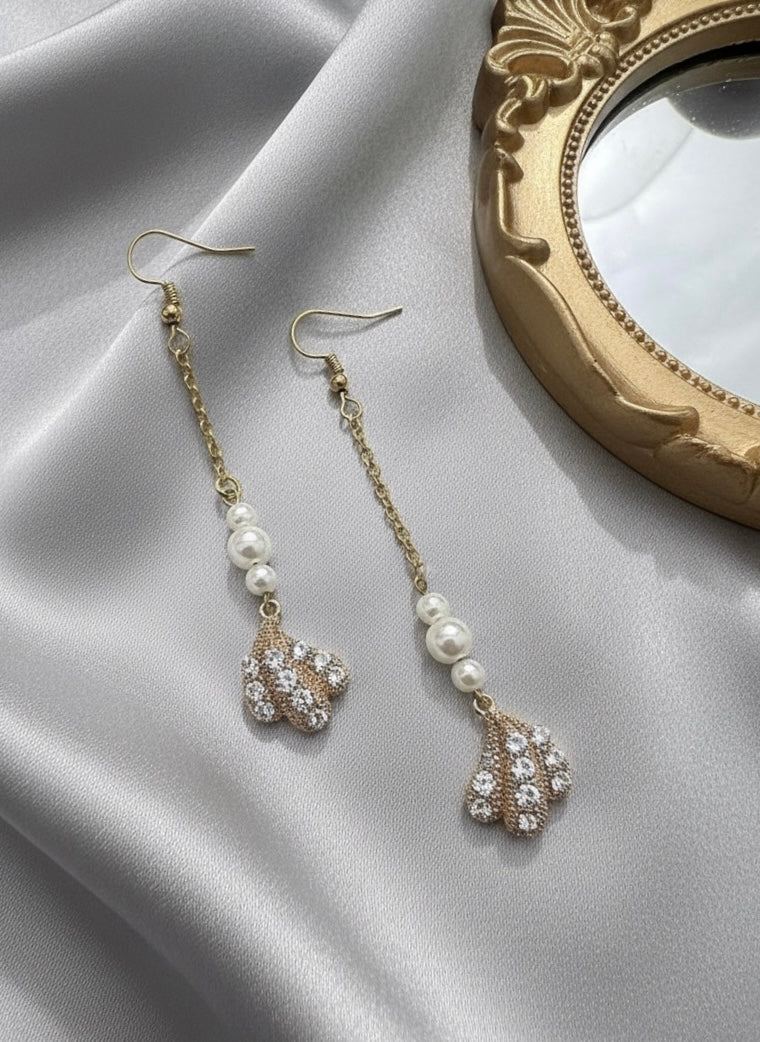 Pearl and Crystal Petal Dangle Earrings