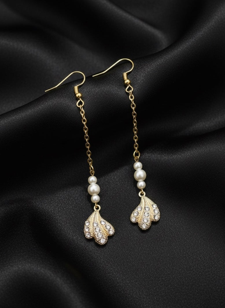 Pearl and Crystal Petal Dangle Earrings
