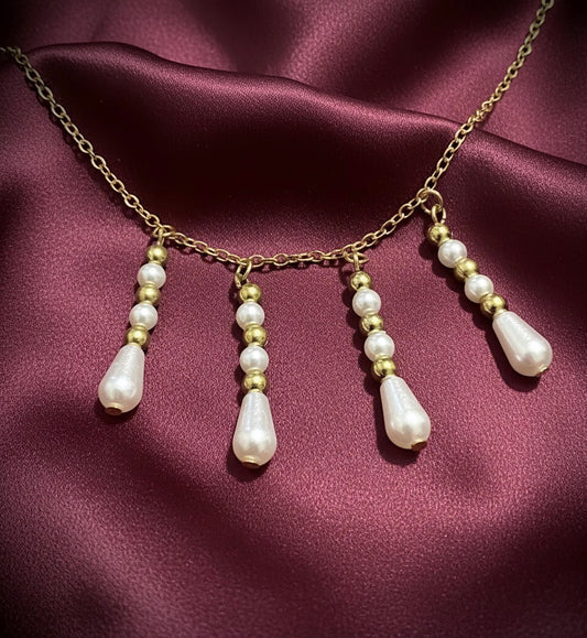 Pearl and Gold Bead Cluster Necklace