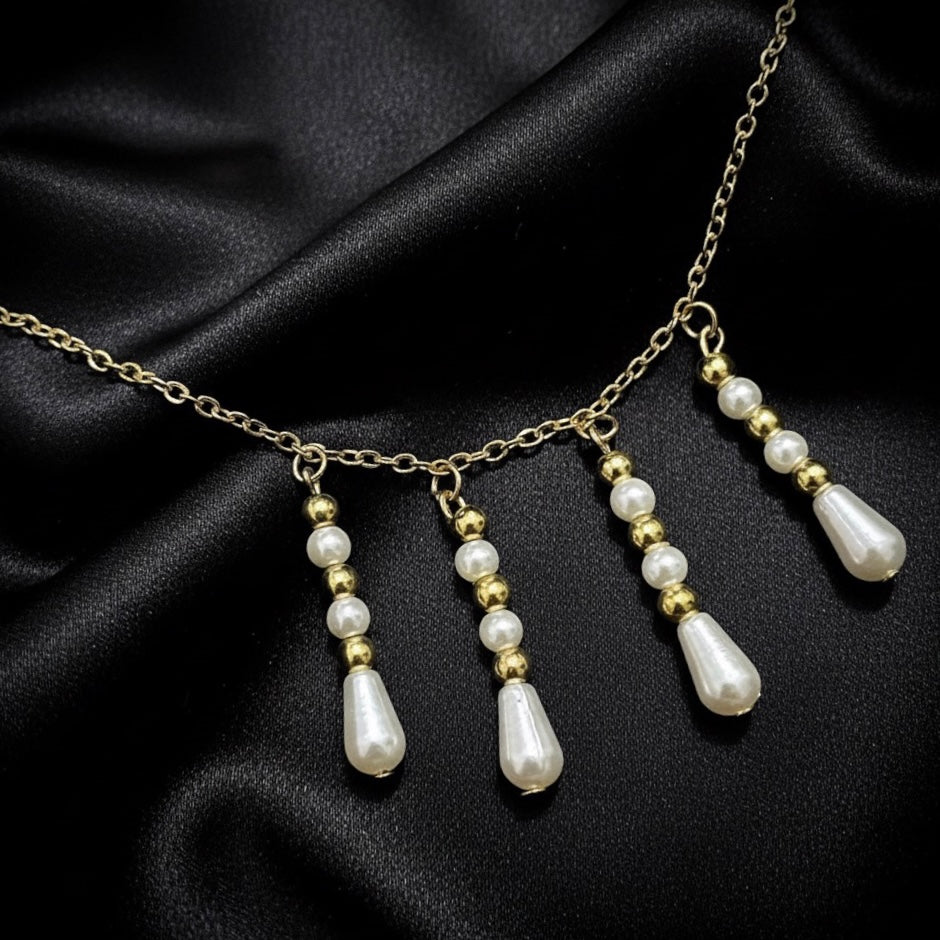 Pearl and Gold Bead Cluster Necklace