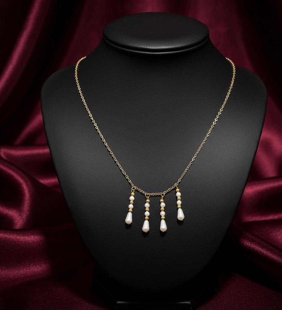 Pearl and Gold Bead Cluster Necklace