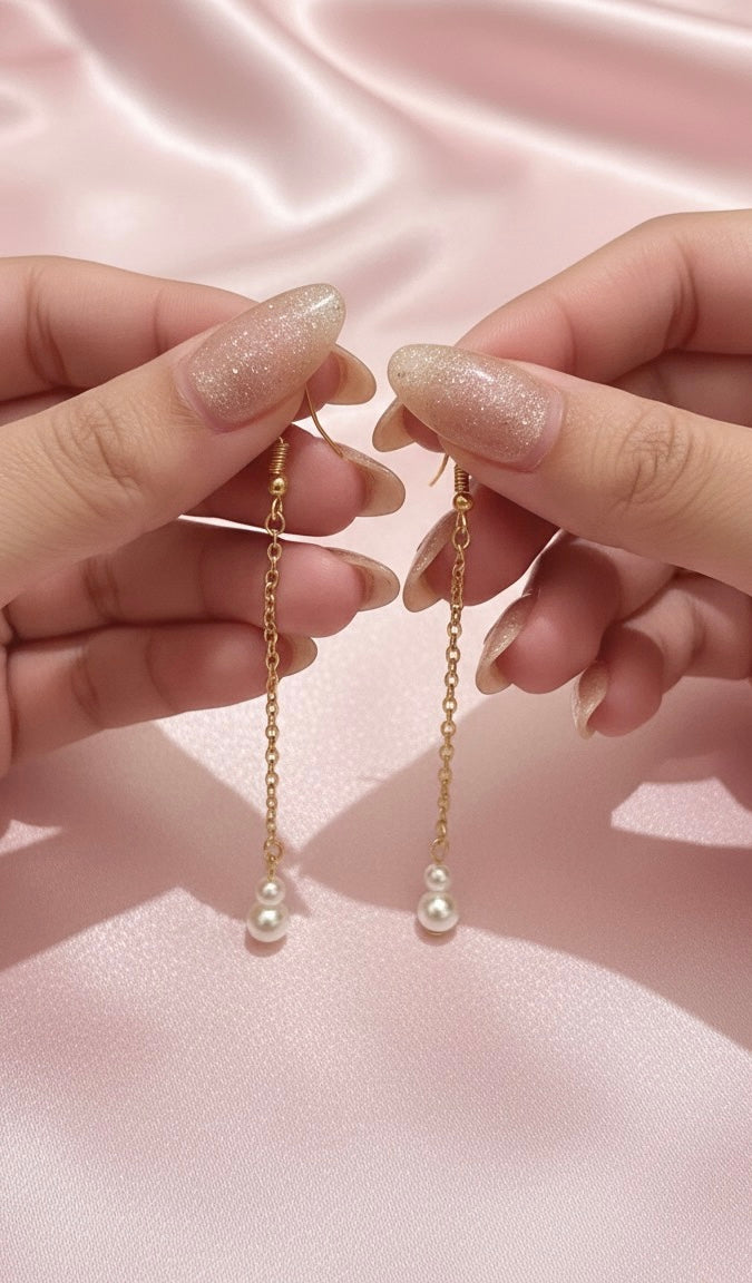 Pearl and Gold Chain Drop Earrings
