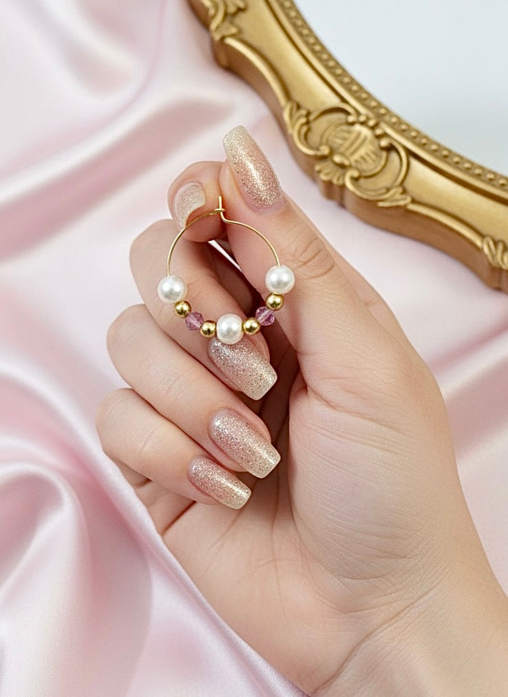 Pearls with Pink & Gold Beads Hoops
