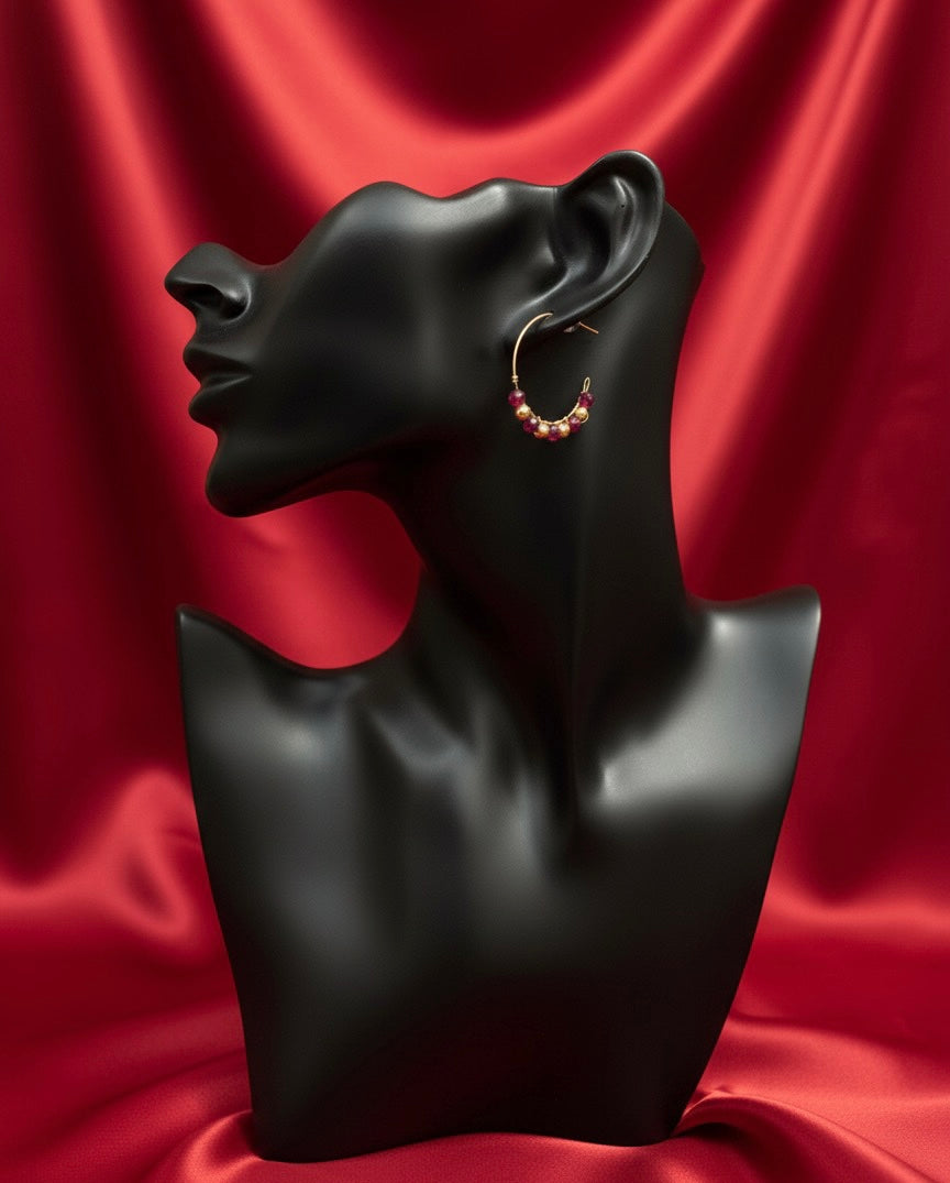 Red and Gold Cluster Hoop Earrings