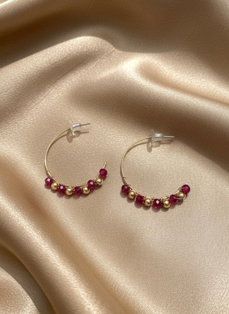 Red and Gold Cluster Hoop Earrings