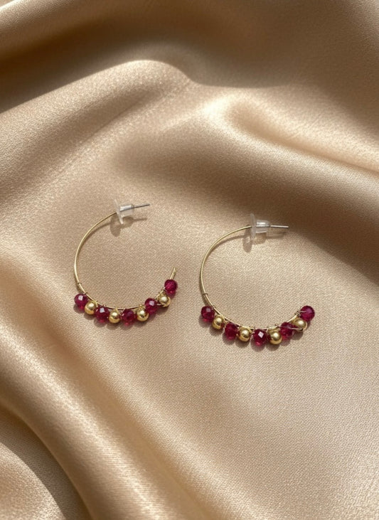Red and Gold Cluster Hoop Earrings
