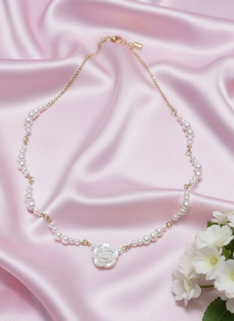 Romantic Floral Pearl Strand Necklace