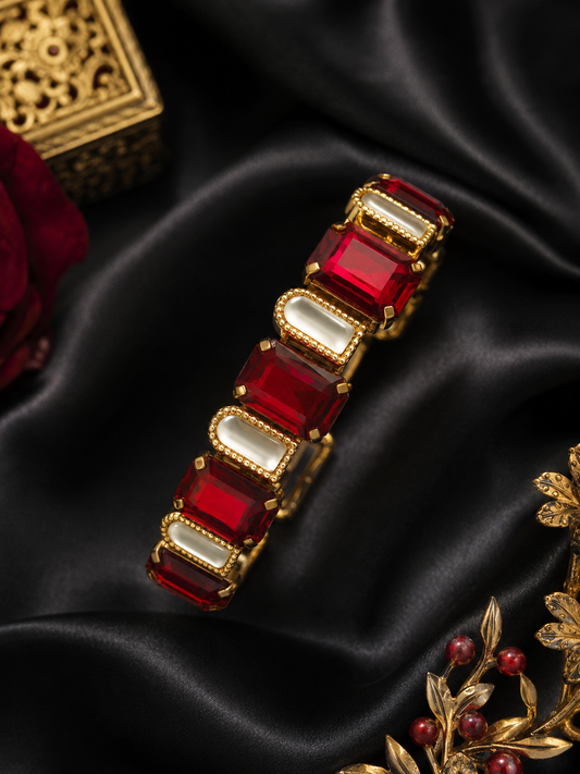Simulated Ruby Red & Kundan Bangle