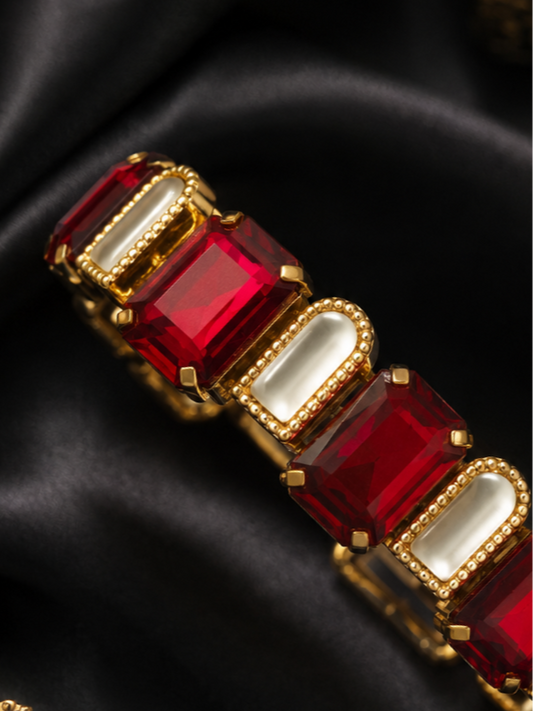 Simulated Ruby Red & Kundan Bangle