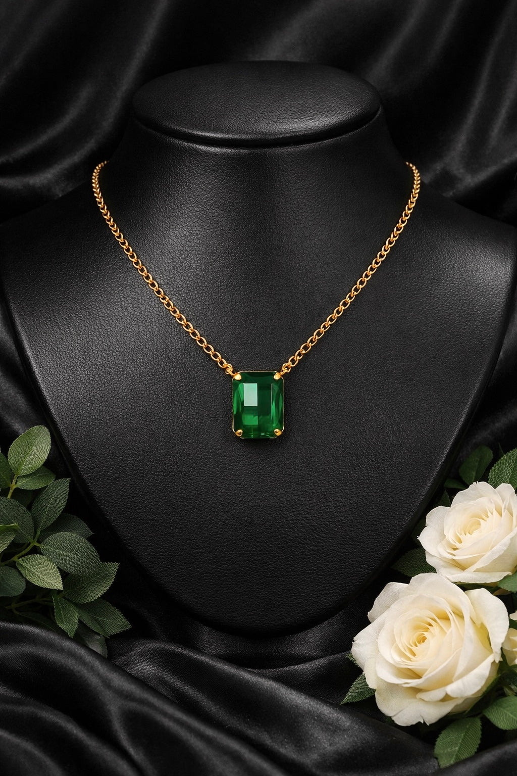 Simulated Emerald Pendant Necklace