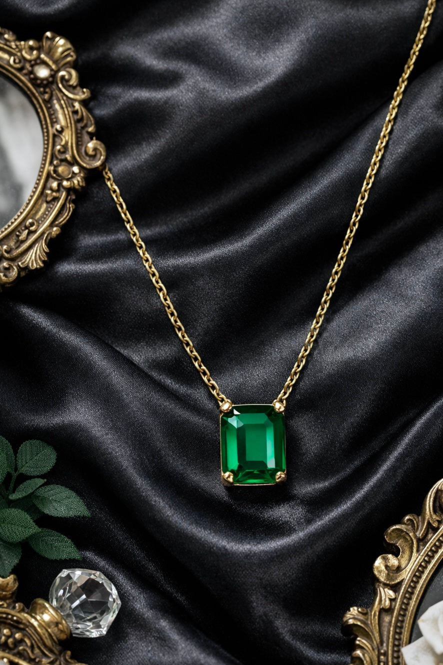 Simulated Emerald Pendant Necklace