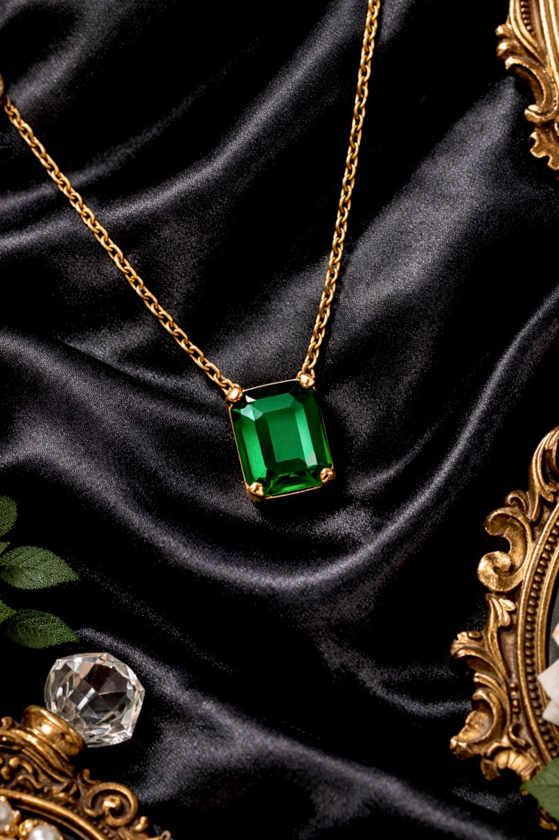 Simulated Emerald Pendant Necklace