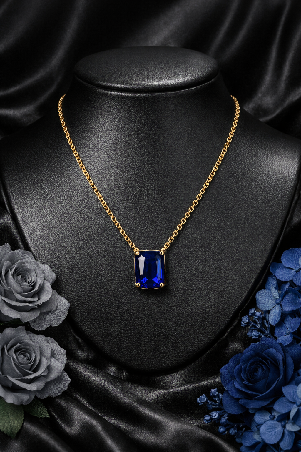 Simulated Sapphire Pendant Necklace