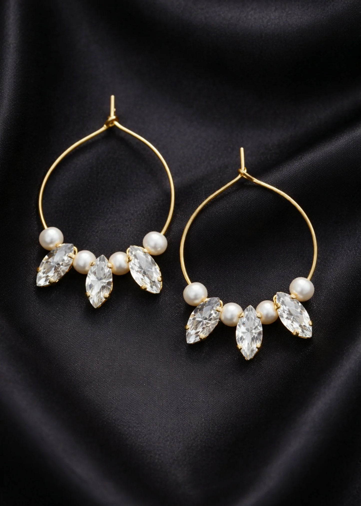 Simulated Diamond Cut Stone with Pearl Hoops