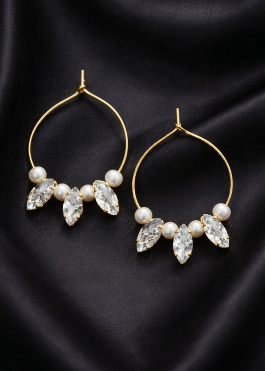 Simulated Diamond Cut Stone with Pearl Hoops