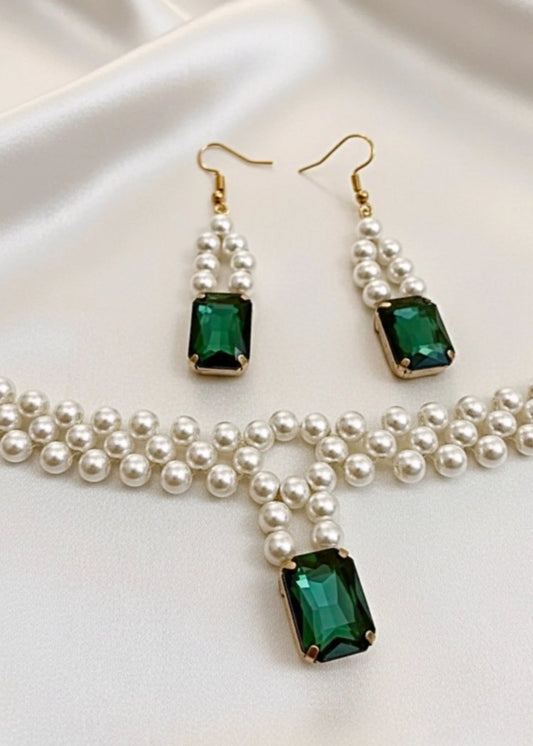Simulated Emerald & Pearls Set