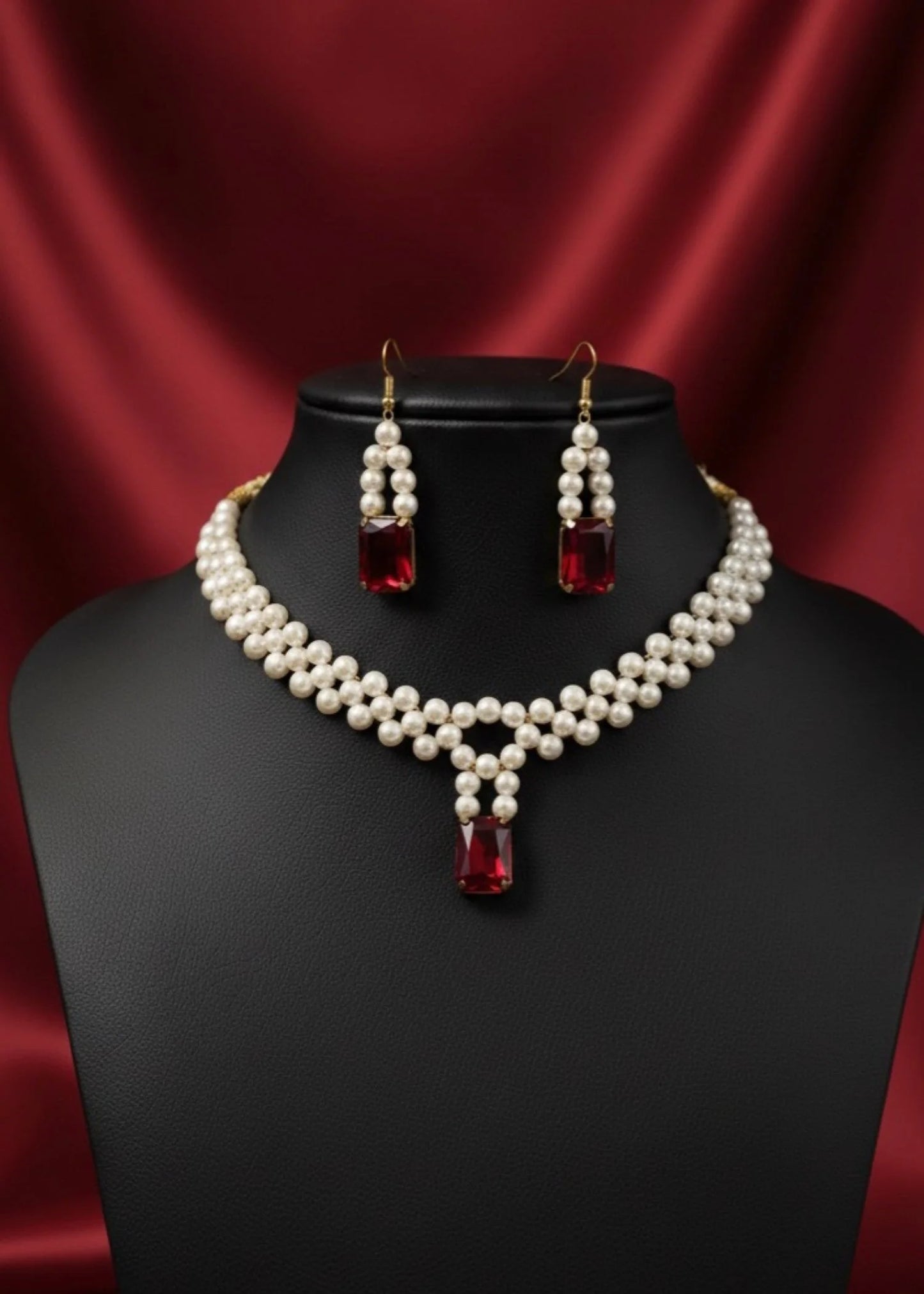 Simulated Ruby & Pearls Set