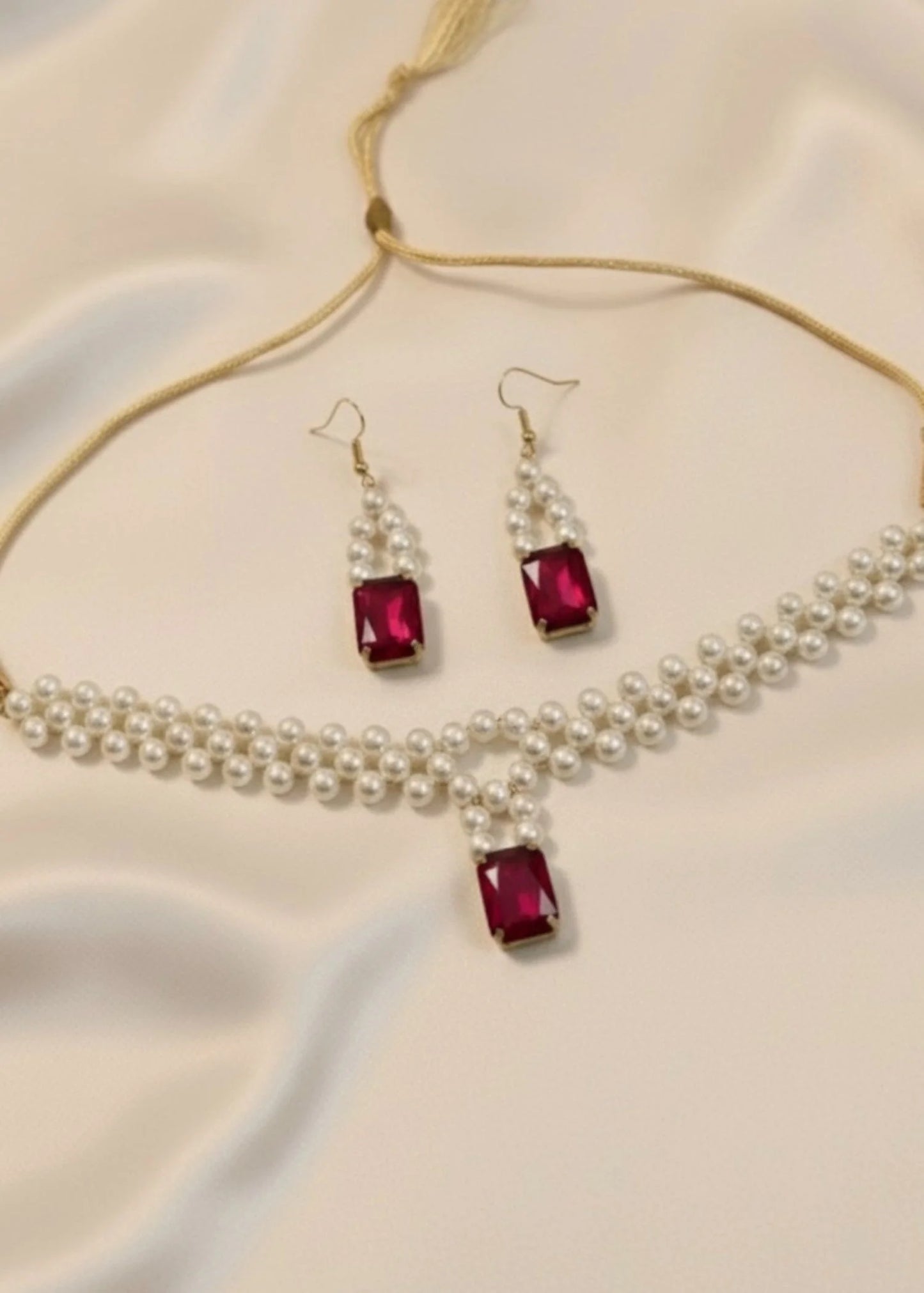Simulated Ruby & Pearls Set
