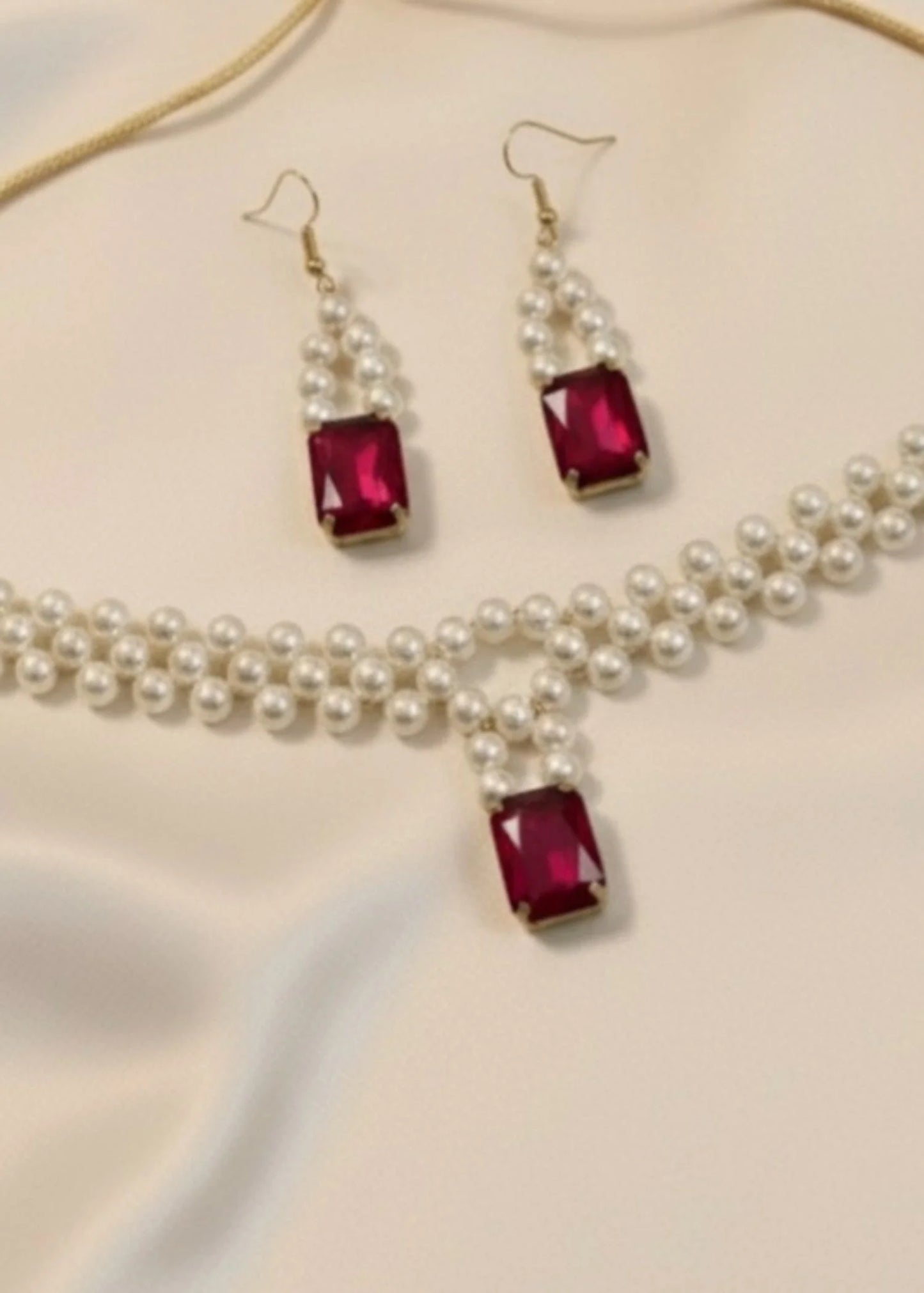 Simulated Ruby & Pearls Set