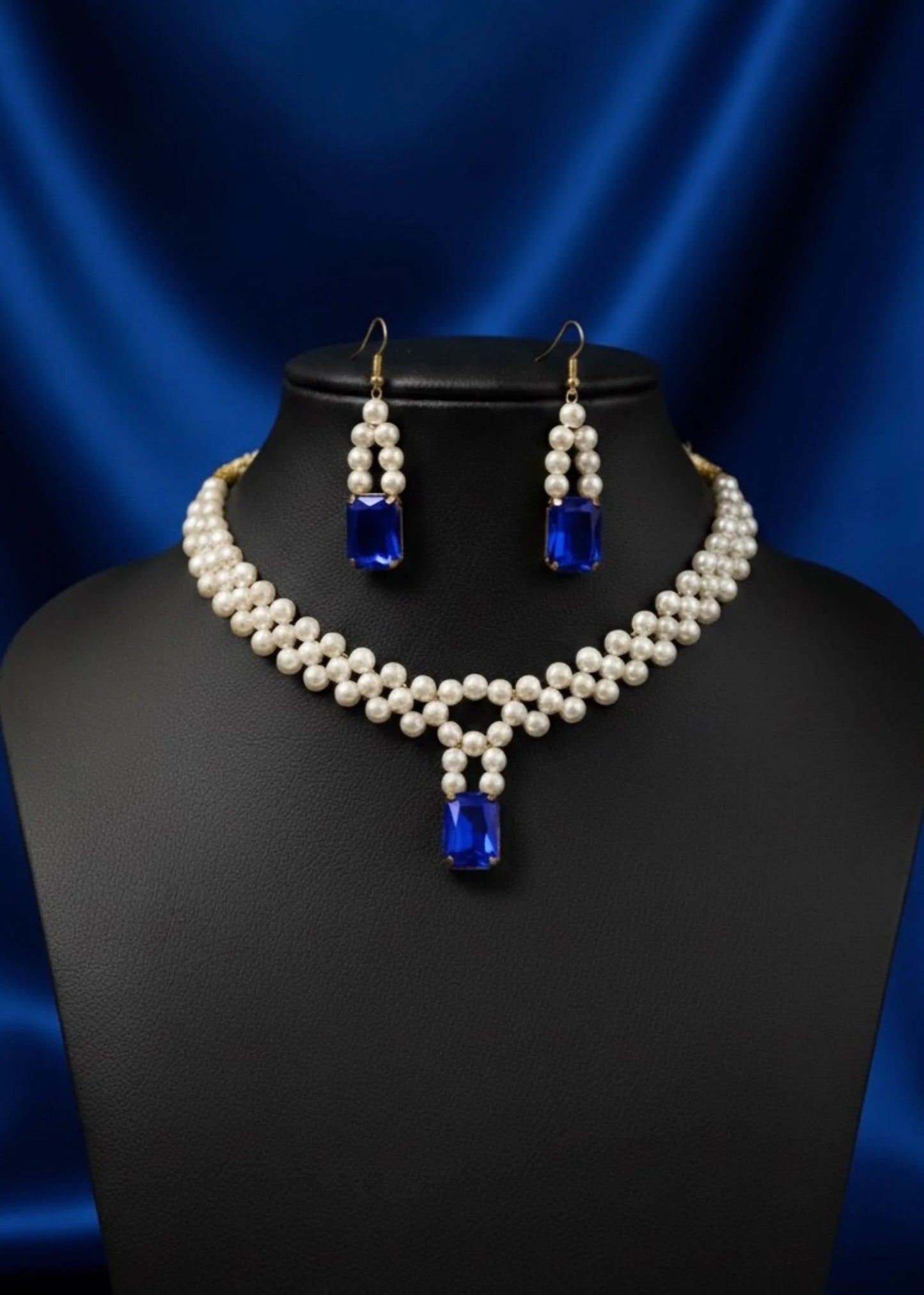 Simulated Sapphire & Pearls Set