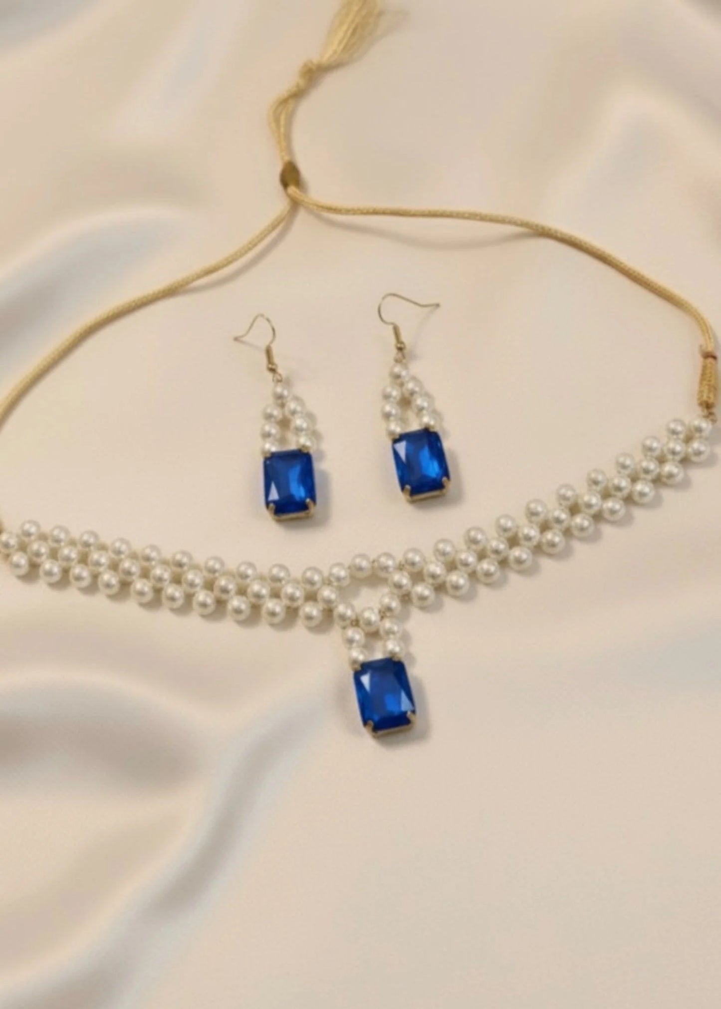 Simulated Sapphire & Pearls Set