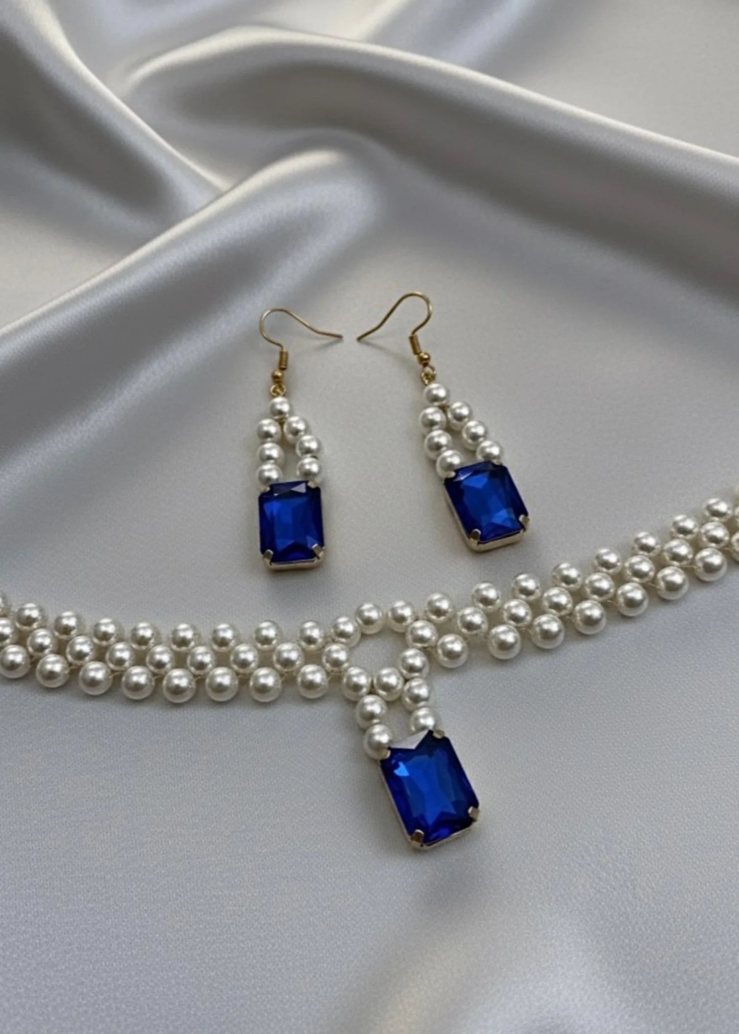 Simulated Sapphire & Pearls Set
