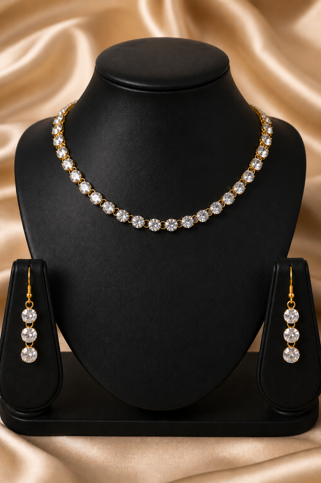 Tennis Round Diamond Cut Necklace with Earrings Set